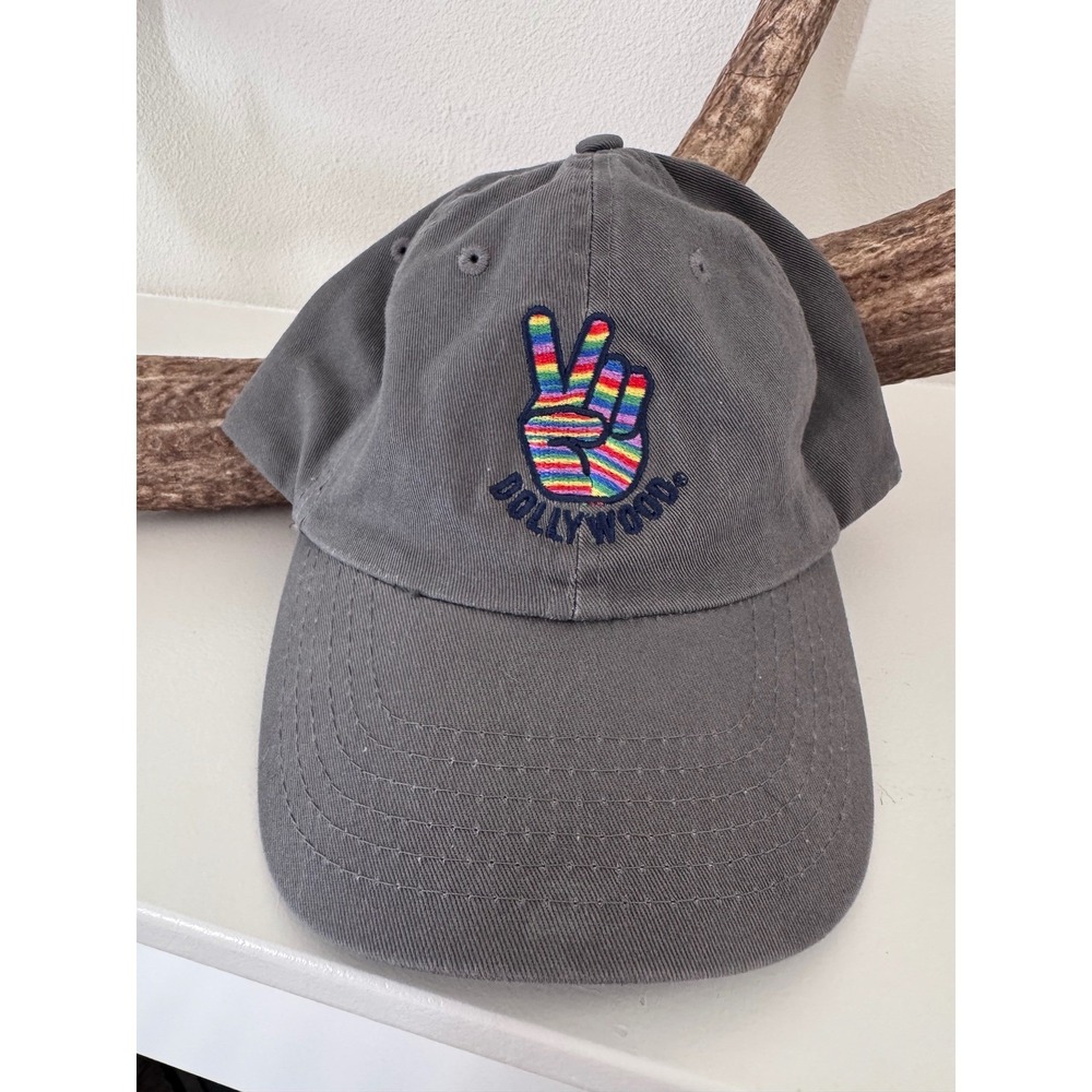 Dollywood Rainbow Peace Sign Baseball Hat Gray Cotton Let's Honor Dolly Parton